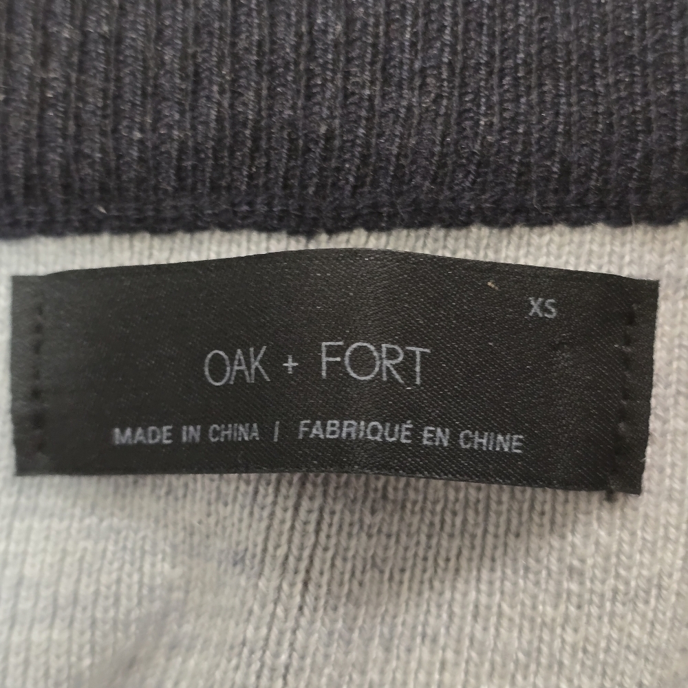 Oak + Fort Wool Blend Navy and Gray Color Block Short Sleeve Knit Top - Picture 7 of 8